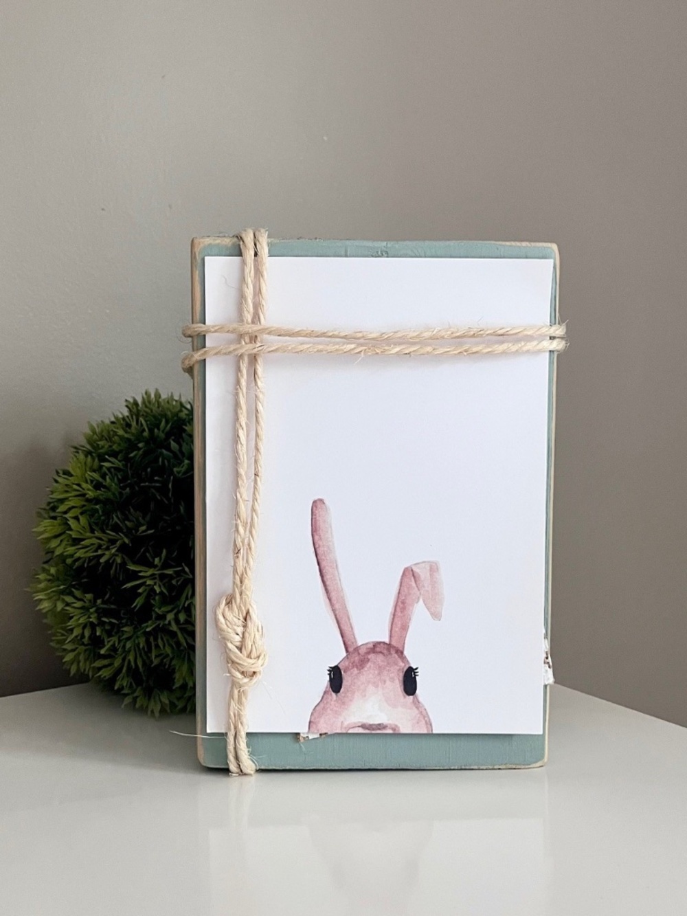Bunny Print with wood photo holder - nursery decor
